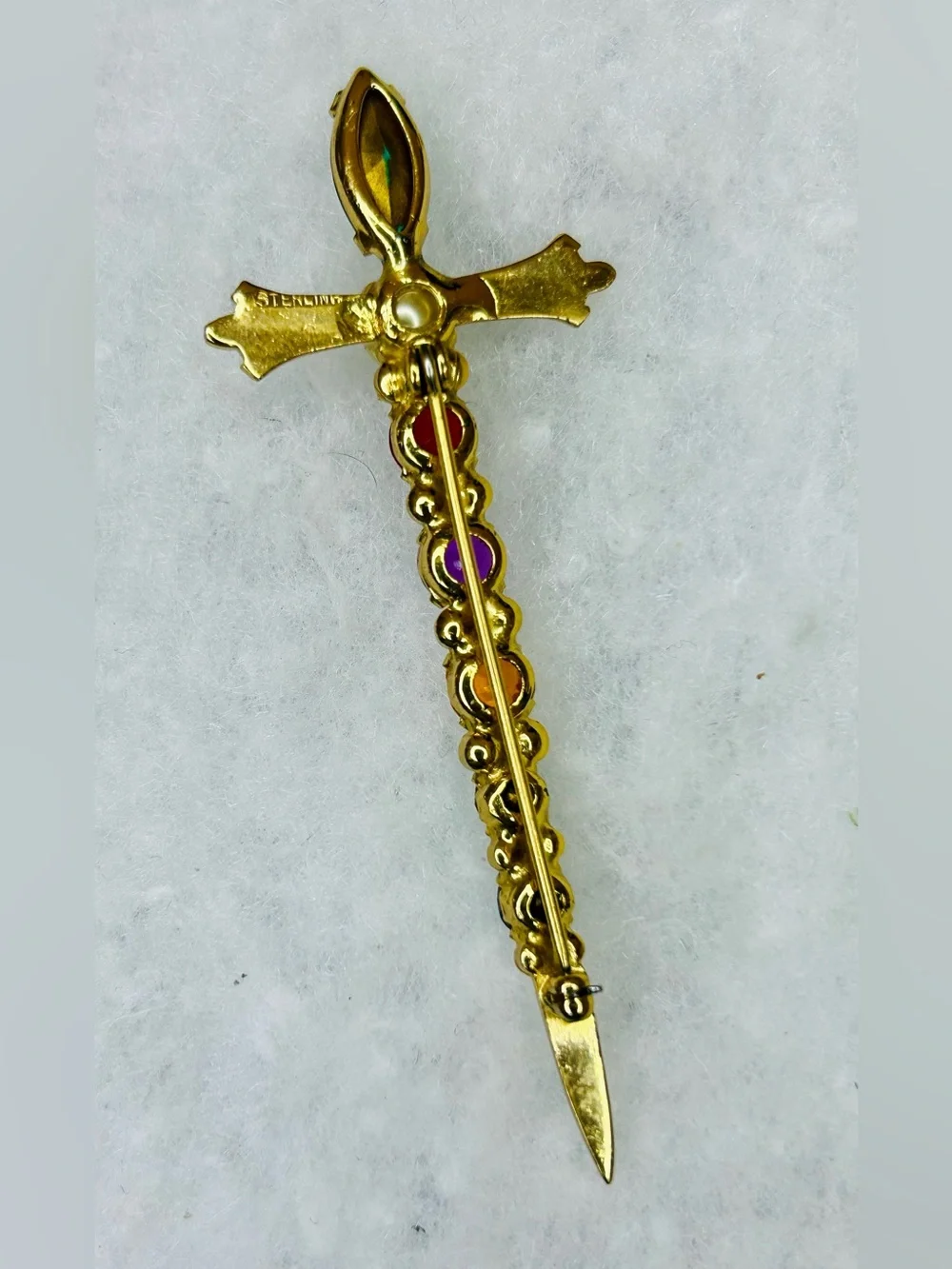 Vintage Sterling Vermeil Rhinestone Sword Brooch (c. 1955–1965)
